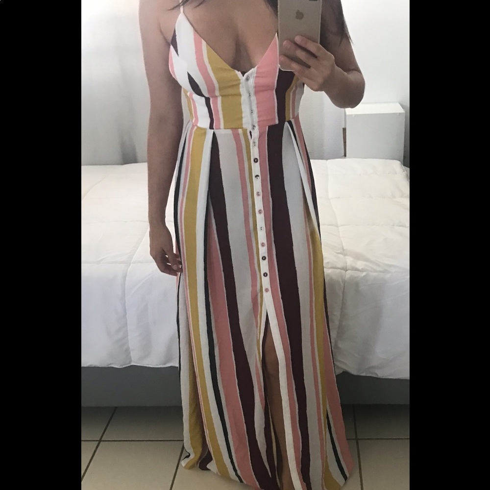 Long button up split maxi dress